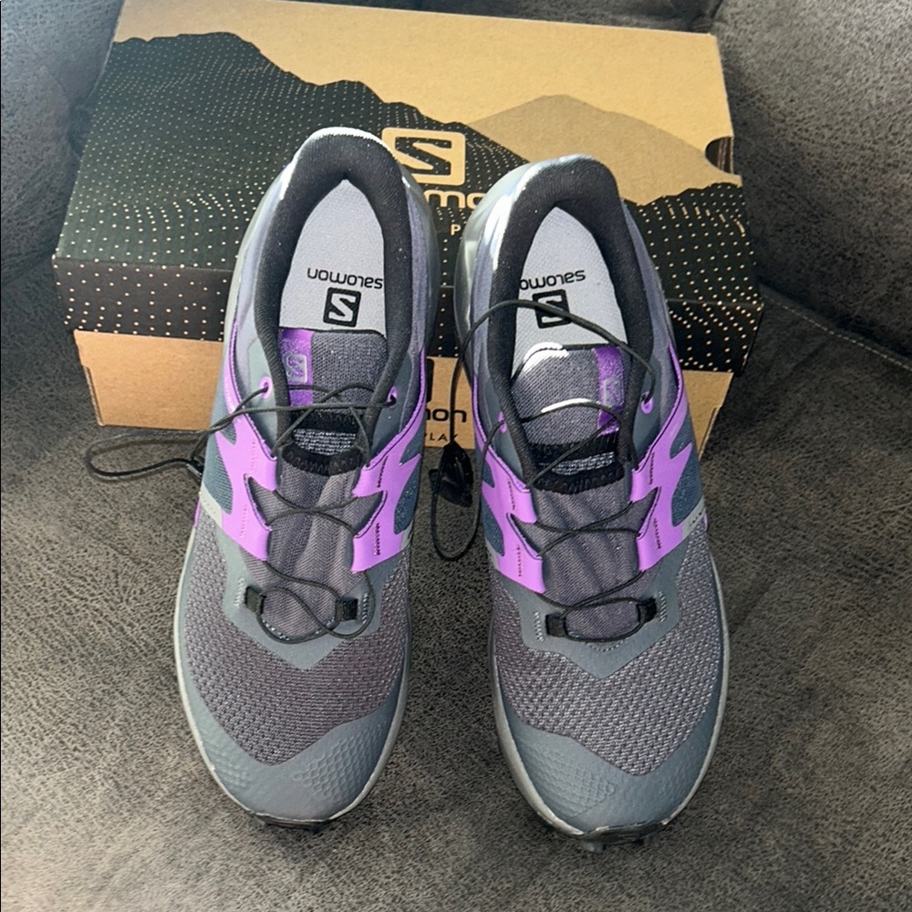 Salomon Gray and Purple TRAIL Shoes with Mesh Design